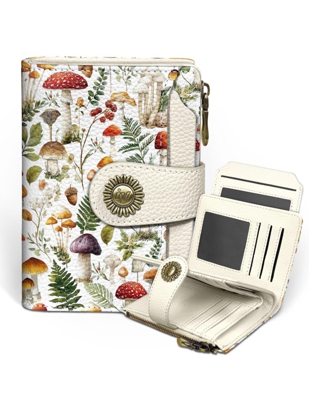 〽️Women Mushroom PU Leather RFID Blocking Bifold 14 Card Slots Cash Purse